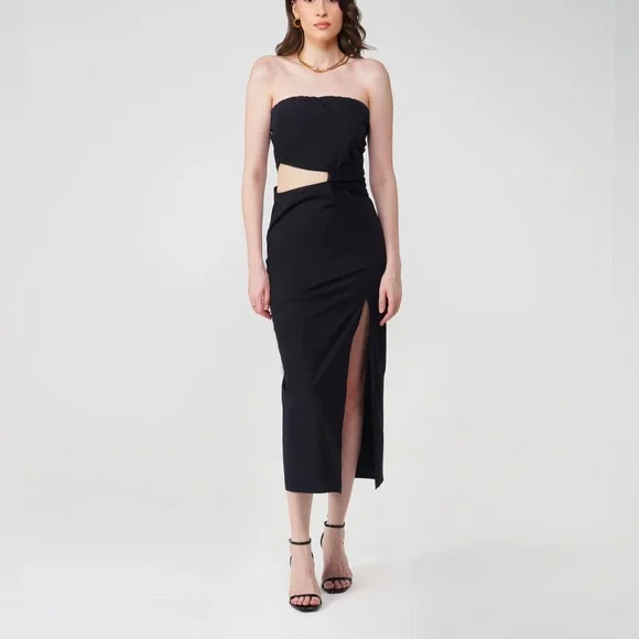 Zara Black Strapless Midi Dress - Picture 4 of 8